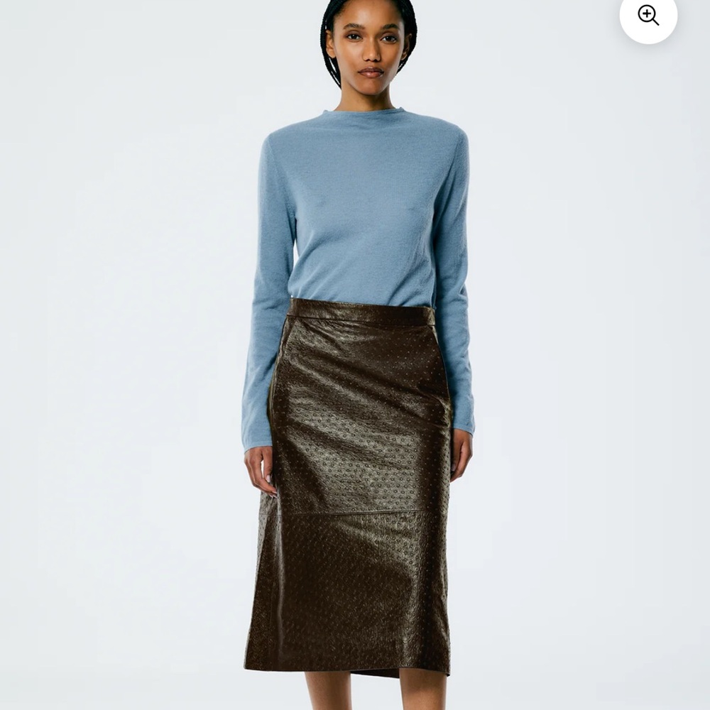 NWT Tibi Ostrich Leather A-Line Skirt Dark Brown 4